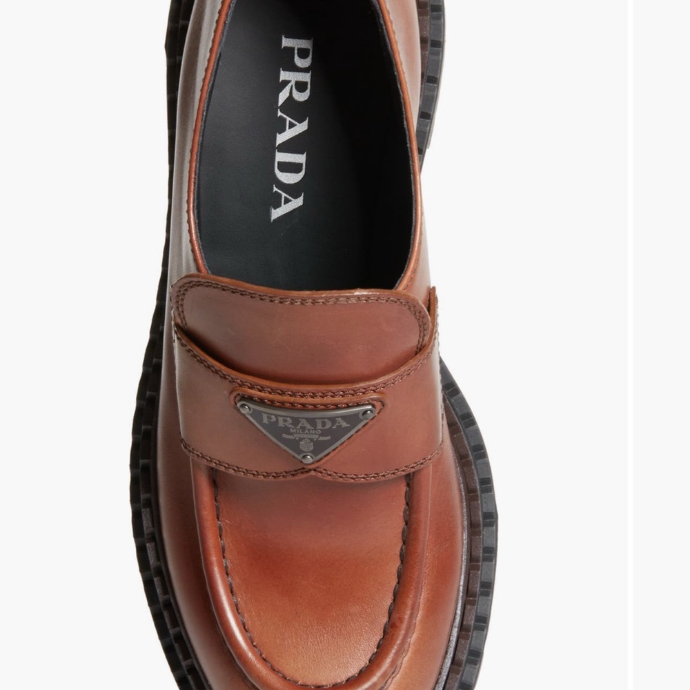 Prada Women's Tan Leather Slip-On Loafers